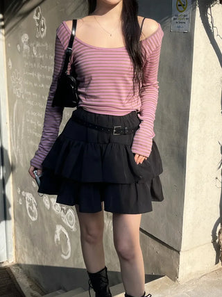 Karin Deep U-Neck Soft Striped T-Shirt