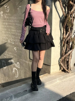 Karin Deep U-Neck Soft Striped T-Shirt