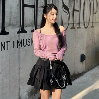 Karin Deep U-Neck Soft Striped T-Shirt