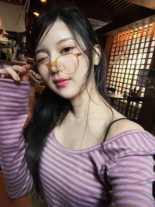 Karin Deep U-Neck Soft Striped T-Shirt