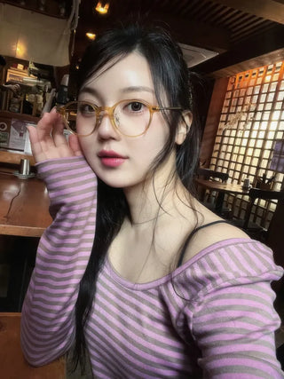 Karin Deep U-Neck Soft Striped T-Shirt