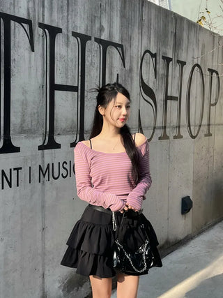 Karin Deep U-Neck Soft Striped T-Shirt