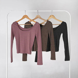 Karin Deep U-Neck Soft Striped T-Shirt