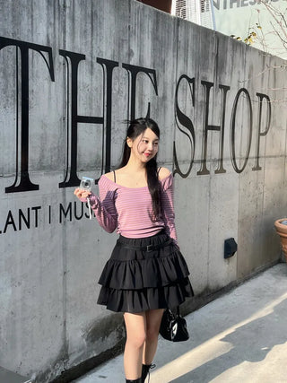 Karin Deep U-Neck Soft Striped T-Shirt