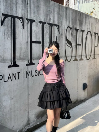 Karin Deep U-Neck Soft Striped T-Shirt