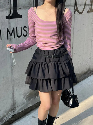 Karin Deep U-Neck Soft Striped T-Shirt