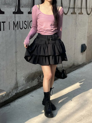 Karin Deep U-Neck Soft Striped T-Shirt
