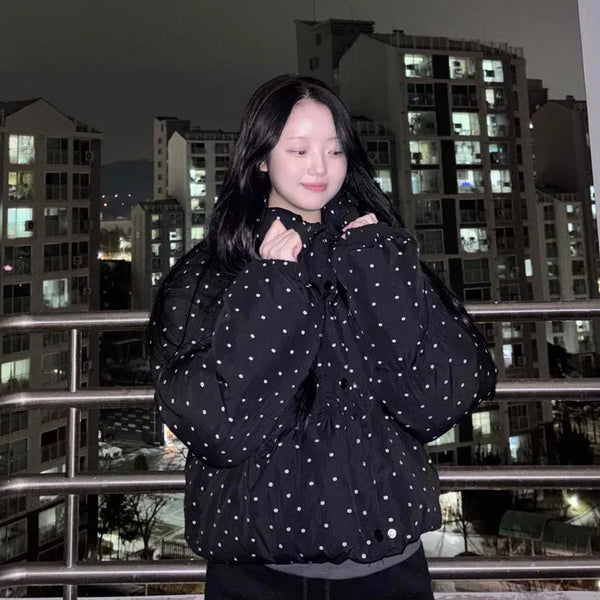 Small Polka Dot Pattern Balloon Fit Short Padded Jacket