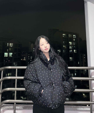 Small Polka Dot Pattern Balloon Fit Short Padded Jacket