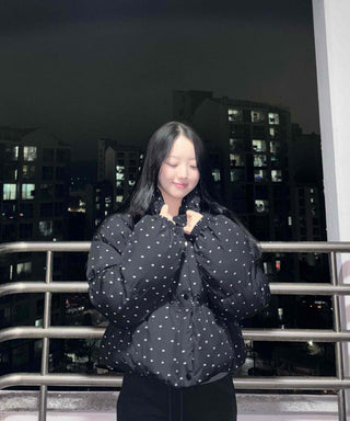 Small Polka Dot Pattern Balloon Fit Short Padded Jacket