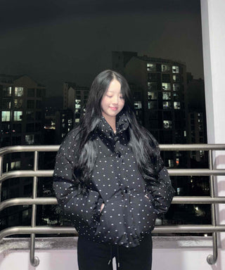 Small Polka Dot Pattern Balloon Fit Short Padded Jacket
