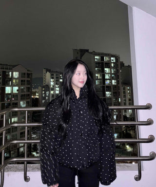 Small Polka Dot Pattern Balloon Fit Short Padded Jacket