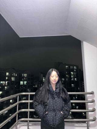 Small Polka Dot Pattern Balloon Fit Short Padded Jacket