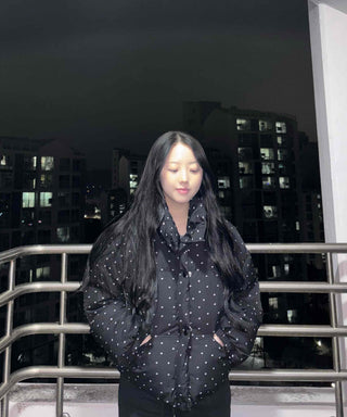 Small Polka Dot Pattern Balloon Fit Short Padded Jacket
