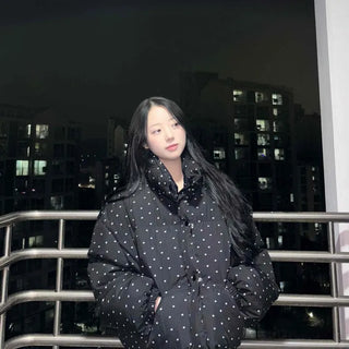 Small Polka Dot Pattern Balloon Fit Short Padded Jacket