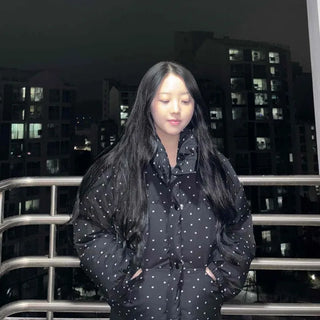 Small Polka Dot Pattern Balloon Fit Short Padded Jacket
