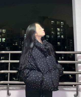 Small Polka Dot Pattern Balloon Fit Short Padded Jacket