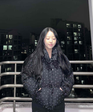 Small Polka Dot Pattern Balloon Fit Short Padded Jacket