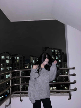 Folding Off-Shoulder Oversized Loose Knit