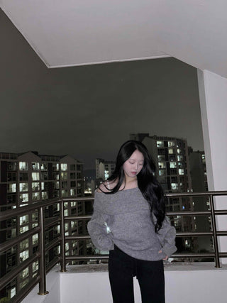 Folding Off-Shoulder Oversized Loose Knit