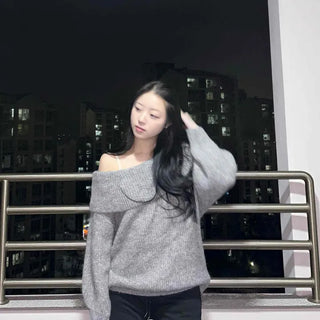 Folding Off-Shoulder Oversized Loose Knit