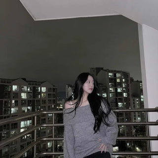 Folding Off-Shoulder Oversized Loose Knit