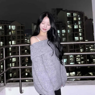 Folding Off-Shoulder Oversized Loose Knit