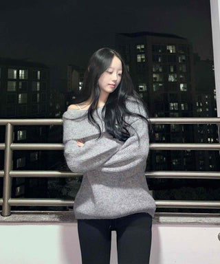 Folding Off-Shoulder Oversized Loose Knit