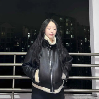 High-neck Buckle Shearling Jacket