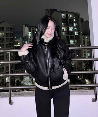 High-neck Buckle Shearling Jacket