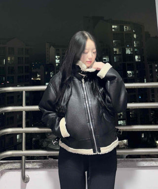 High-neck Buckle Shearling Jacket