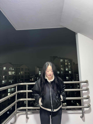 High-neck Buckle Shearling Jacket