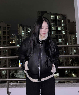 High-neck Buckle Shearling Jacket