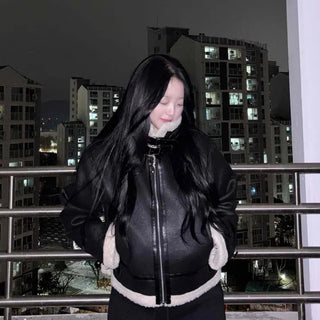 High-neck Buckle Shearling Jacket