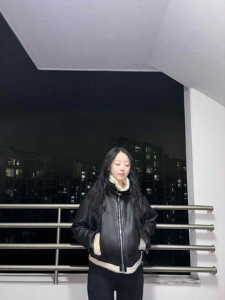 High-neck Buckle Shearling Jacket