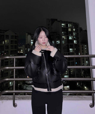 High-neck Buckle Shearling Jacket