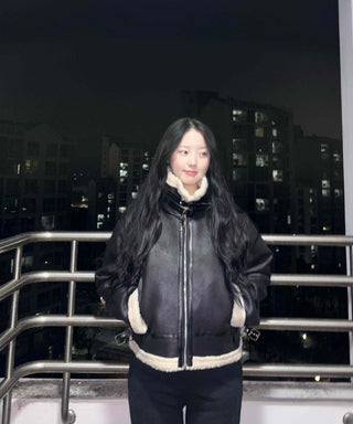 High-neck Buckle Shearling Jacket