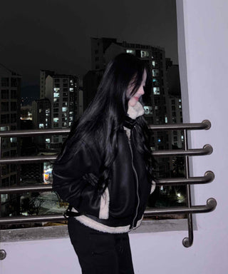 High-neck Buckle Shearling Jacket