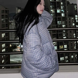 Check volume short quilted padded jacket