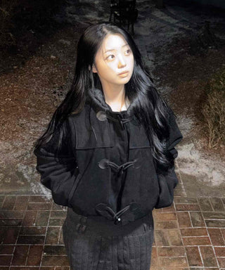 Casual Hooded Cropped Duffle Coat