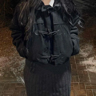 Casual Hooded Cropped Duffle Coat