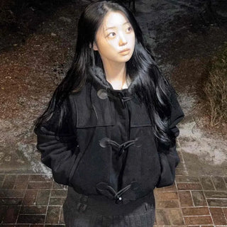 Casual Hooded Cropped Duffle Coat