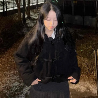 Casual Hooded Cropped Duffle Coat