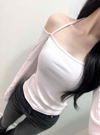 Balletcore Soft Halter Neck Slim Fit Long Sleeve T-shirt