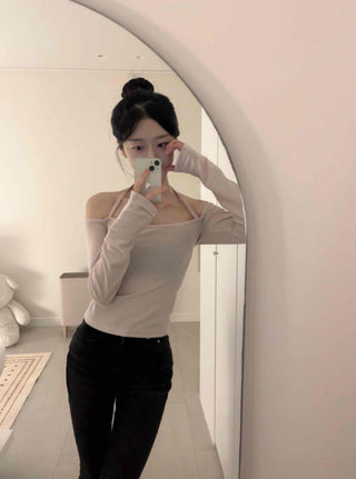 Balletcore Soft Halter Neck Slim Fit Long Sleeve T-shirt