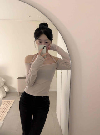 Balletcore Soft Halter Neck Slim Fit Long Sleeve T-shirt