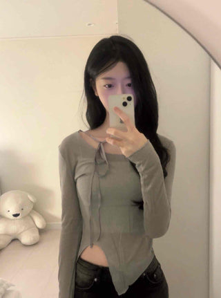 Soft Touch Slim Fit Boat Neck Slit Long Sleeve T-shirt