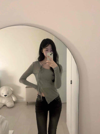 Soft Touch Slim Fit Boat Neck Slit Long Sleeve T-shirt