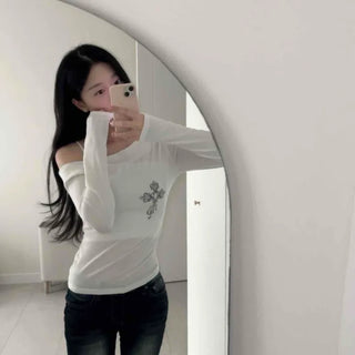 Cross Detail One-Off Shoulder T-Shirt