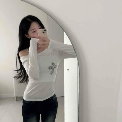 Cross Detail One-Off Shoulder T-Shirt